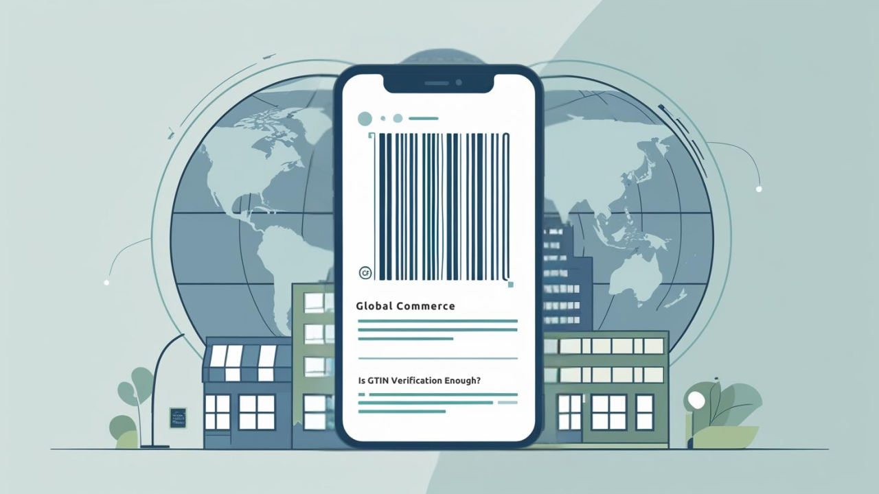 Illustration of a mobile device with barcode and global connections